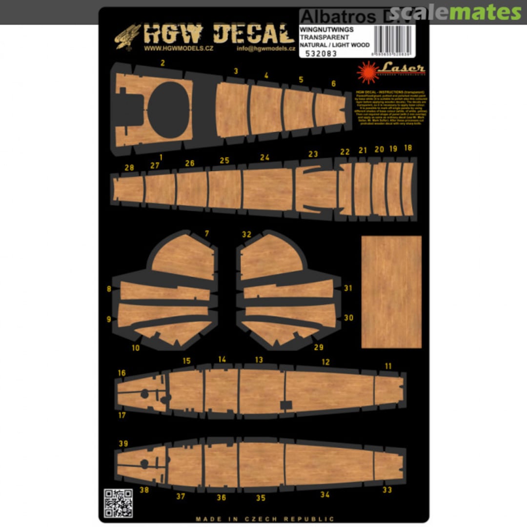 Boxart Albatros D.V - Laser-cut Light Wood Decal 532083 HGW Models