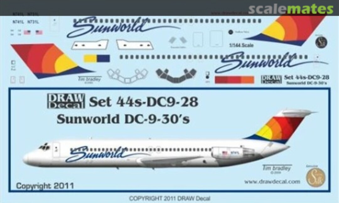 Boxart Sunworld DC-9-30s 44-DC9-28 Draw Decal