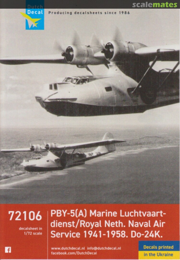 Boxart PBY-5(A) Marine Luchtvaartdienst/ Royal Neth. Naval Air Service 1941-1958. Do-24K 72106 Dutch Decal