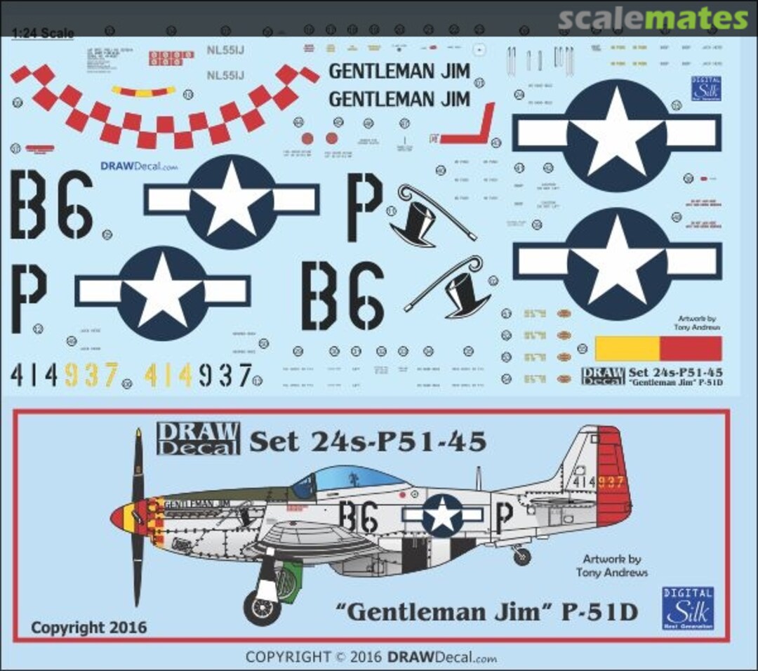 Boxart P-51D "Gentleman Jim" 24-P51-45 Draw Decal