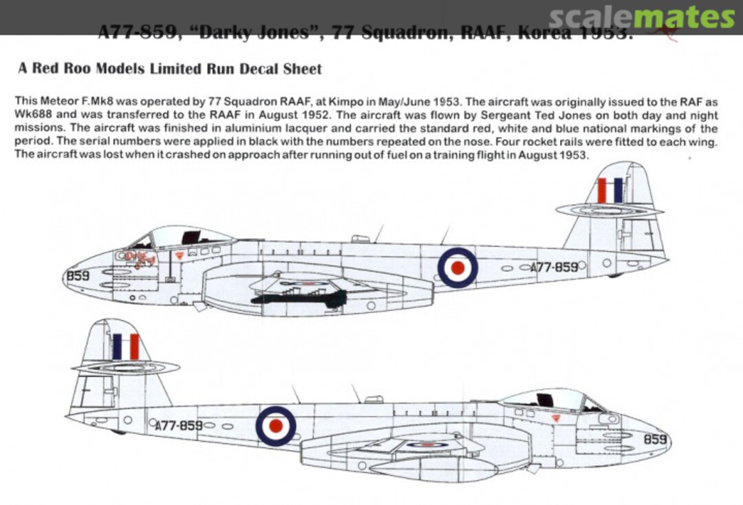 Boxart Gloster Meteor Mk.8 - A77-859 "Darky Jones" RRD4830 Red Roo Models