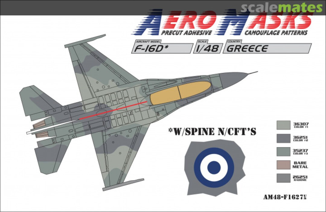 Boxart F-16D Greece with spine, no CFT's AM48-F1627 AeroMasks