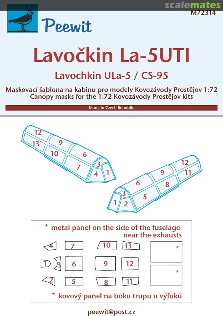 Boxart Canopy Mask: Lavochkin La-5UTI / Ula-5 / CS-95 - KP Kits - M72314 Peewit