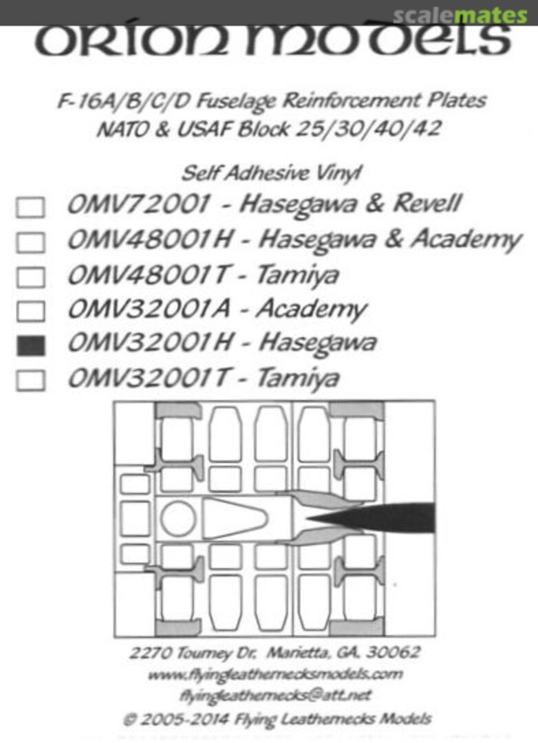 Boxart F-16A/B/C/D Fuselage Reinforcement Plates OMV32001H Orion Models