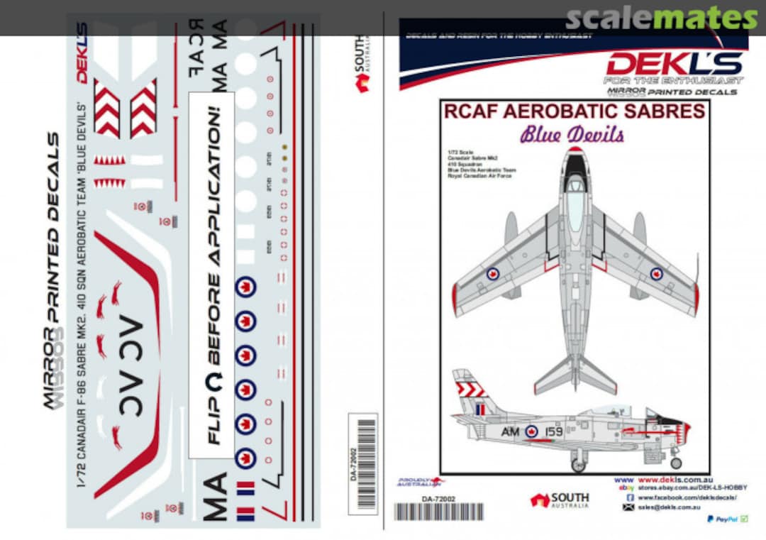 Boxart RCAF Aerobatic Sabres DA72002 DEKL's