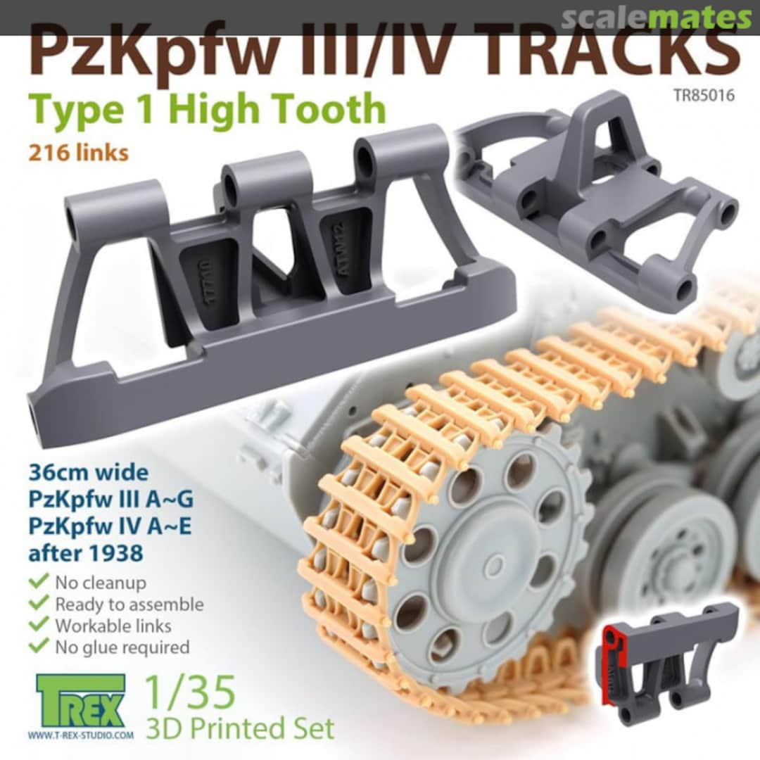 Boxart PzKpfw III / IV Tank Tracks - Type 1 - High Tooth TR85016 T-Rex Studio