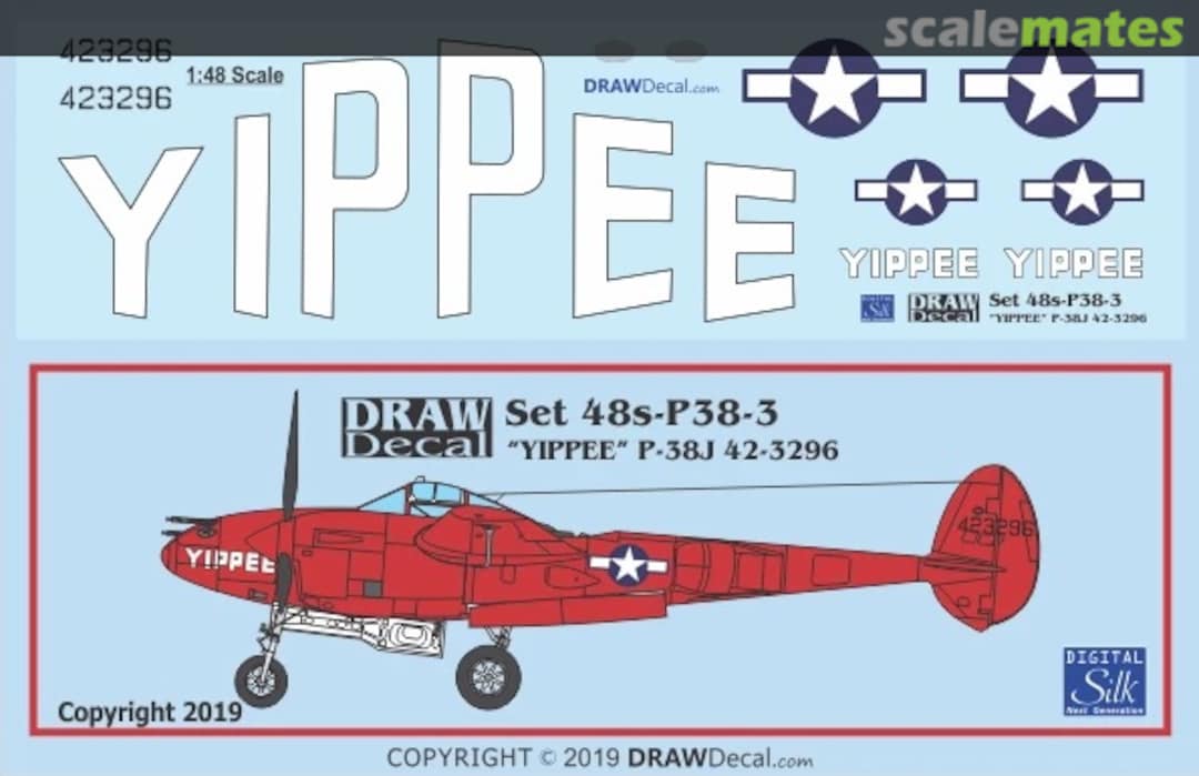 Boxart “YIPPEE” P-38J 42-3296 48-P38-3 Draw Decal