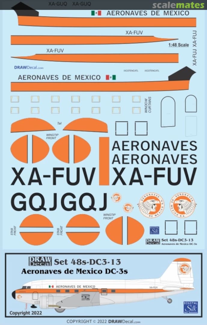 Boxart Aeronaves de Mexico DC-3s 48-DC3-13 Draw Decal