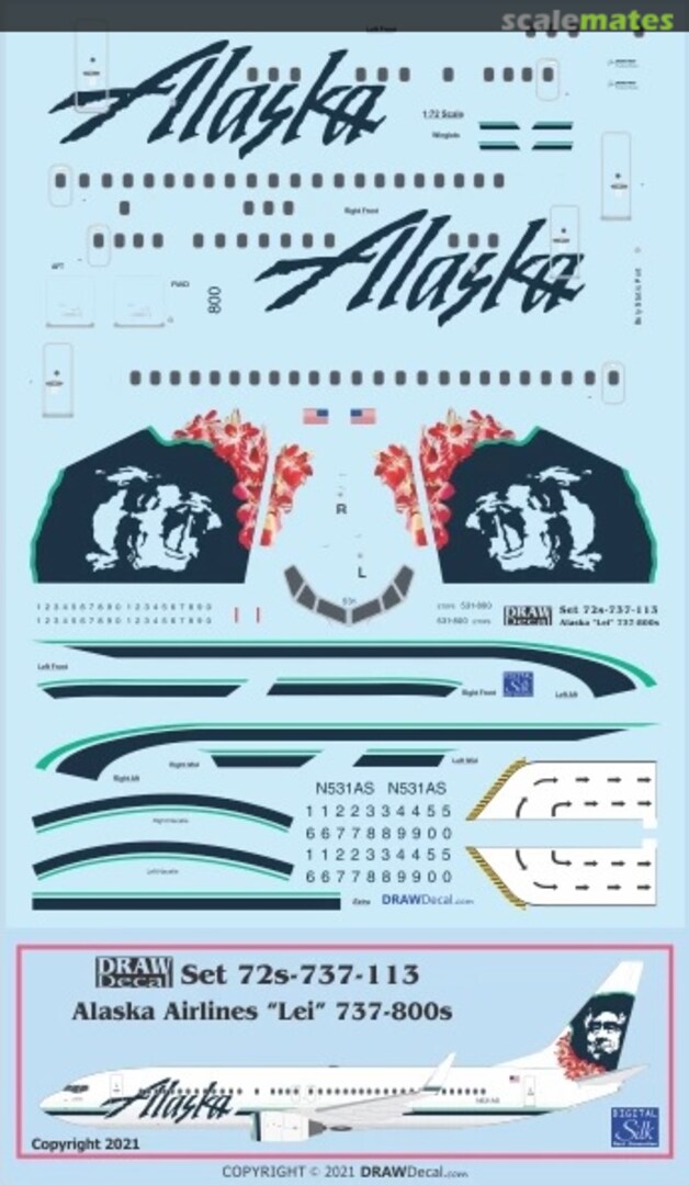 Boxart Alaska Airlines Eskimo w /Lei 737-800 ETOPS 72-737-113 Draw Decal