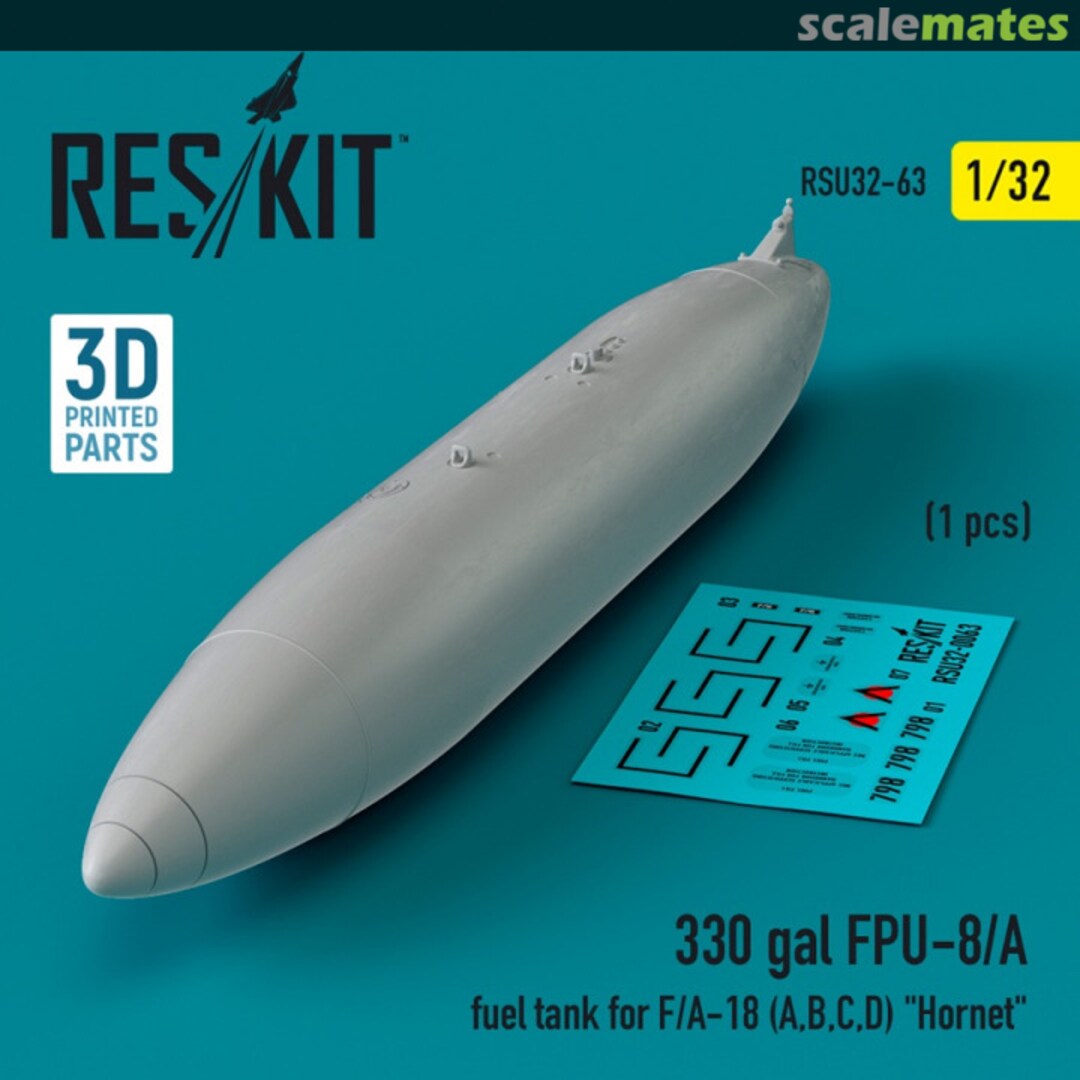 Boxart 330 gallon FPU-8/A fuel tank for F/A-18 (A,B,C,D) Hornet (1 шт.) (3D Printed) RSU32-0063 ResKit