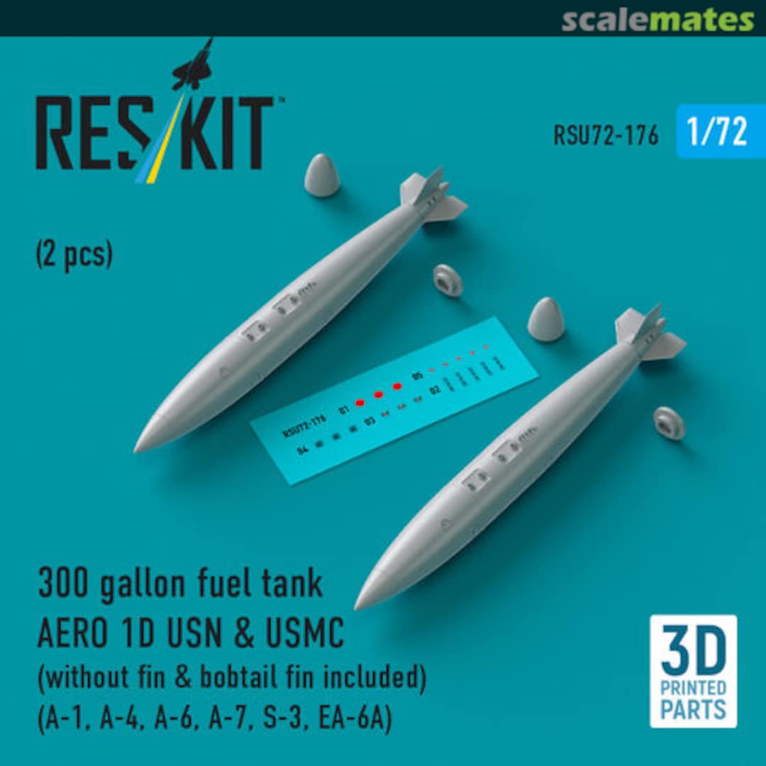 Boxart 300 gallon fuel tank AERO 1D USN & USMC (2 pcs) (without fin & bobtail fin included) RSU72-0176 ResKit