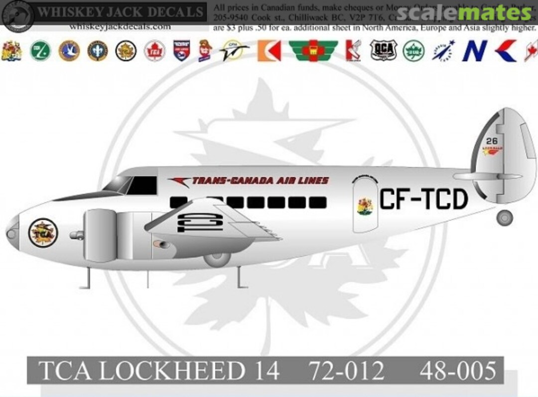 Boxart TCA Lockheed 14 72-012 Whiskey Jack Decals