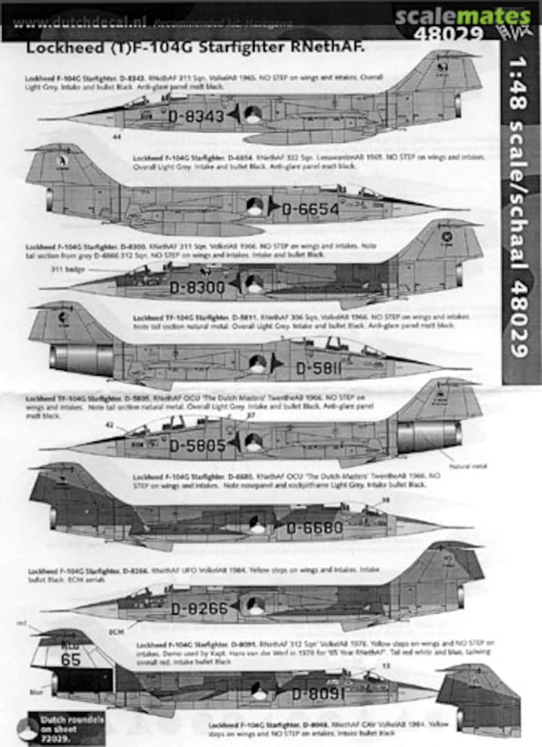 Boxart Lockheed (T)F-104G Starfighter: RNethAF 48029 Dutch Decal