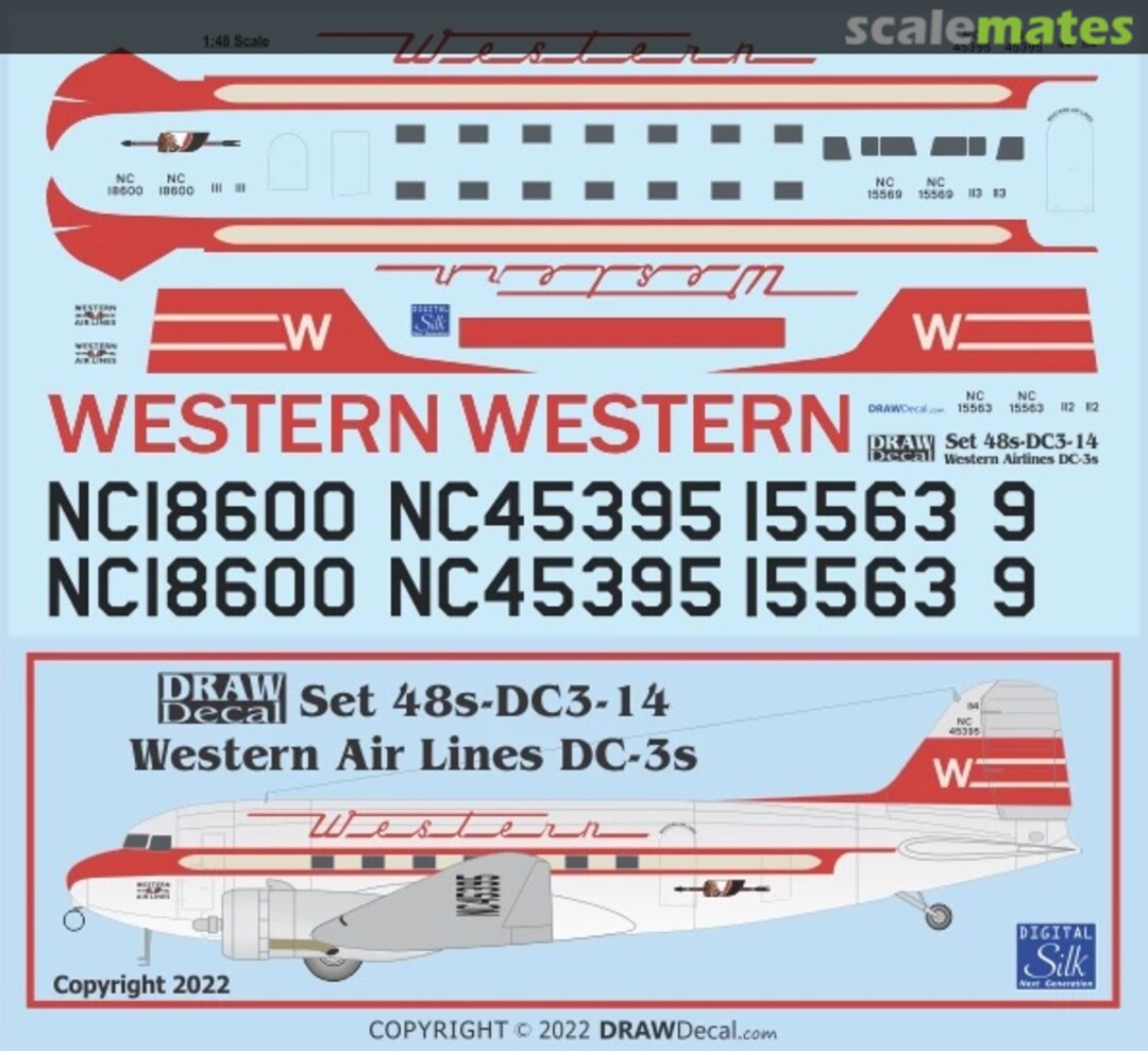 Boxart Western Air Lines DC-3s 48-DC3-14 Draw Decal