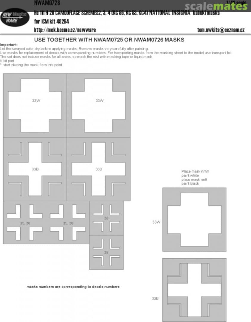 Boxart He 111H-20 camouflage schemes 2, 3, 4 (KG55, KG53, KG4) NATIONAL INSIGNIA kabuki masks NWAM0728 New Ware