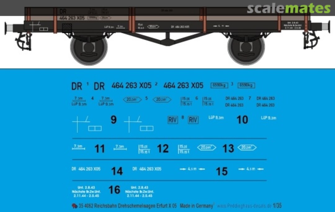 Boxart Reichsbahn Drehschemelwagen Erfurt X 05 35 4062 Peddinghaus-Decals