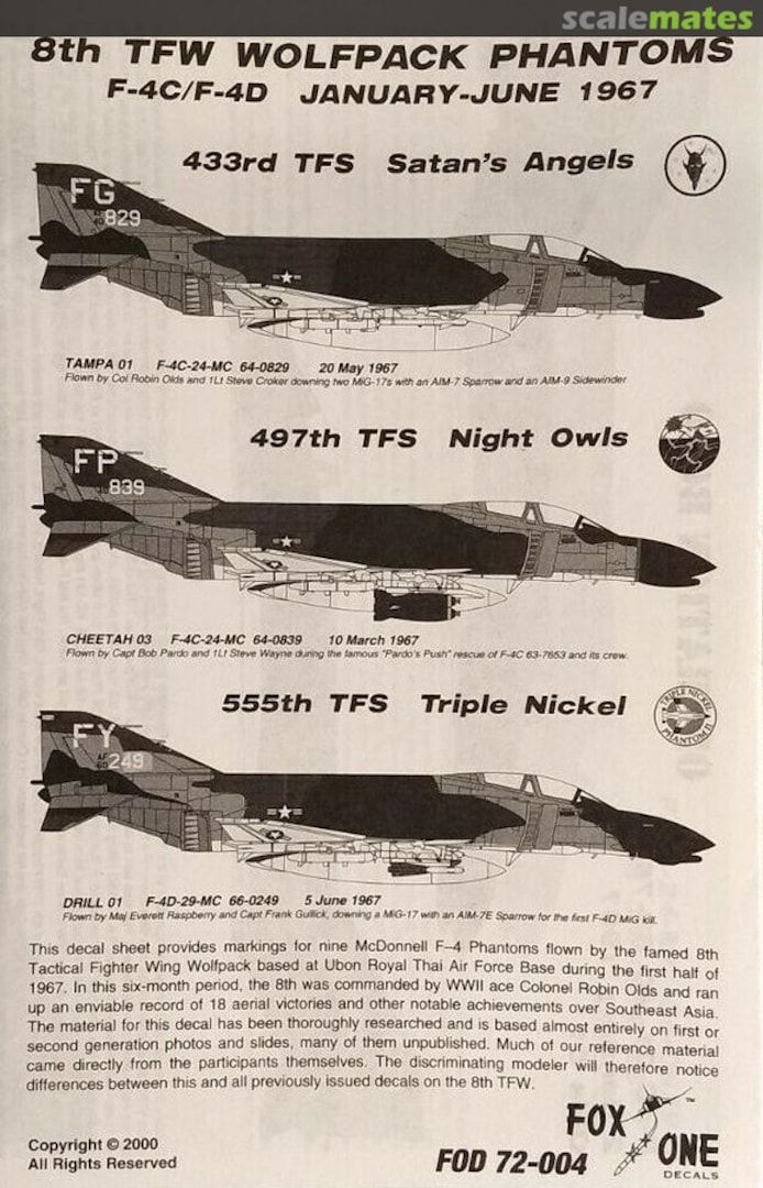 Contents 8th TFW Wolfpack Phantoms 72-004 Fox One Decals