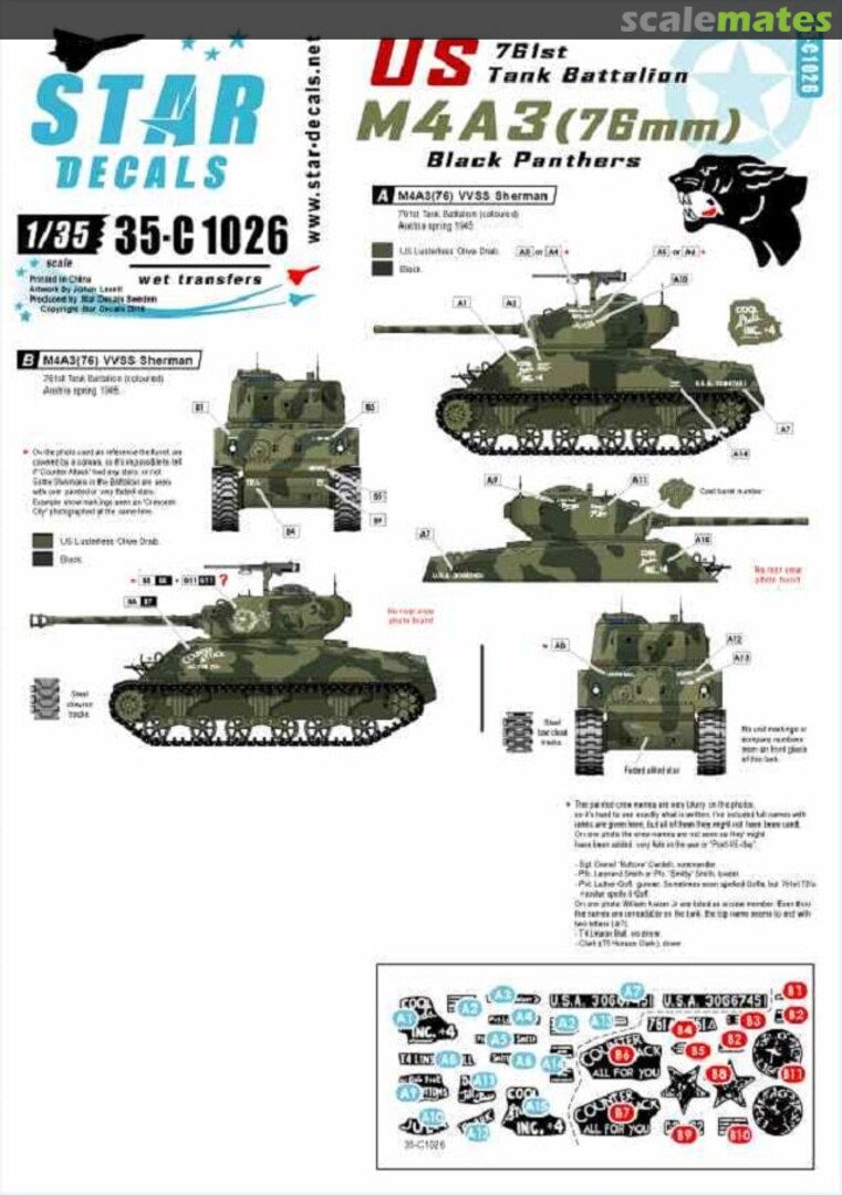 Boxart M4A3 (76mm) Sherman 35-C1026 Star Decals