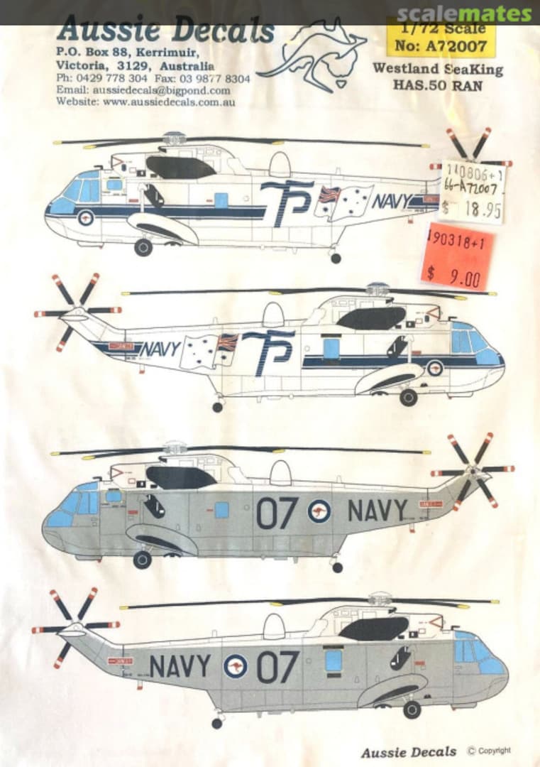 Boxart Westland Sea King A72007 Aussie Decals