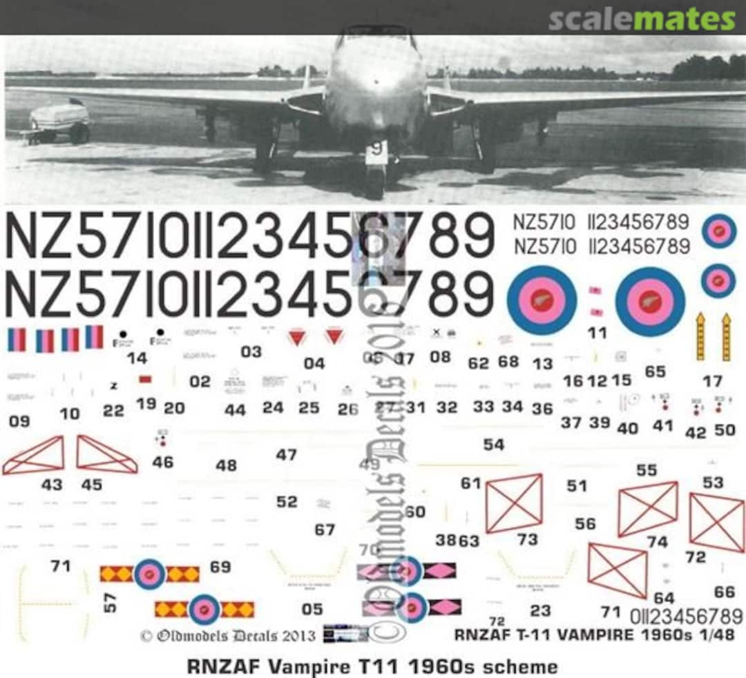 Boxart RNZAF Vampire T11 1960s scheme OMD0074 Oldmodels Decals