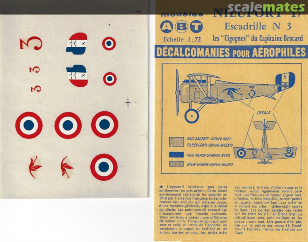 Boxart Nieuport 17 Escadrille N3 "Les Cigognes du Capitaine Brocard" NONE00 ABT Decals