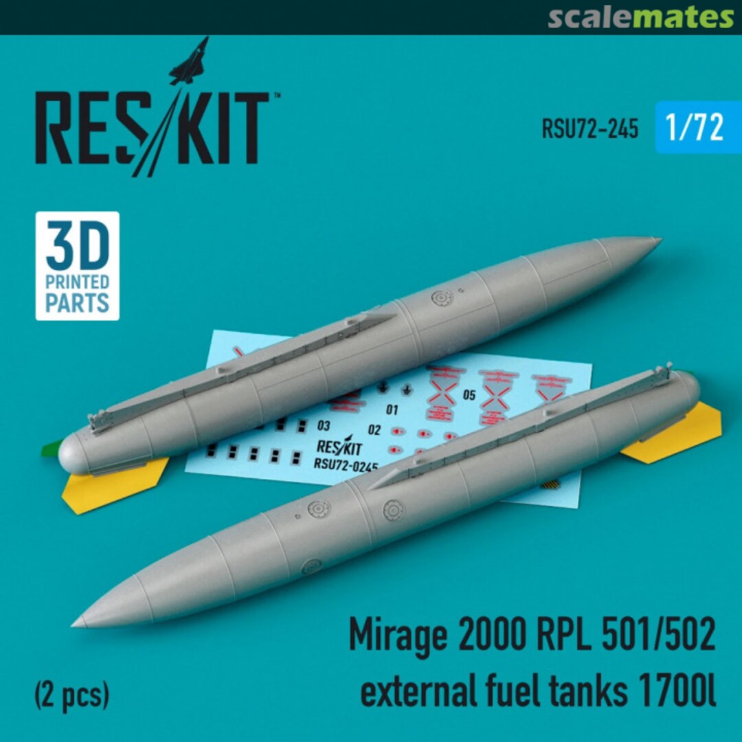 Boxart Mirage 2000 RPL 501/502 external fuel tanks 1700lt (2 pcs.) (3D printing) RSU72-0245 ResKit