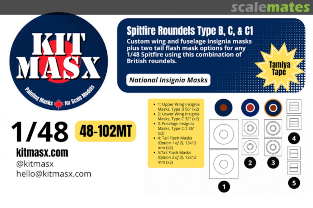 Boxart Spitfire Roundels Type B, C & C1, national insignia masks 48-102MT Kit Masx