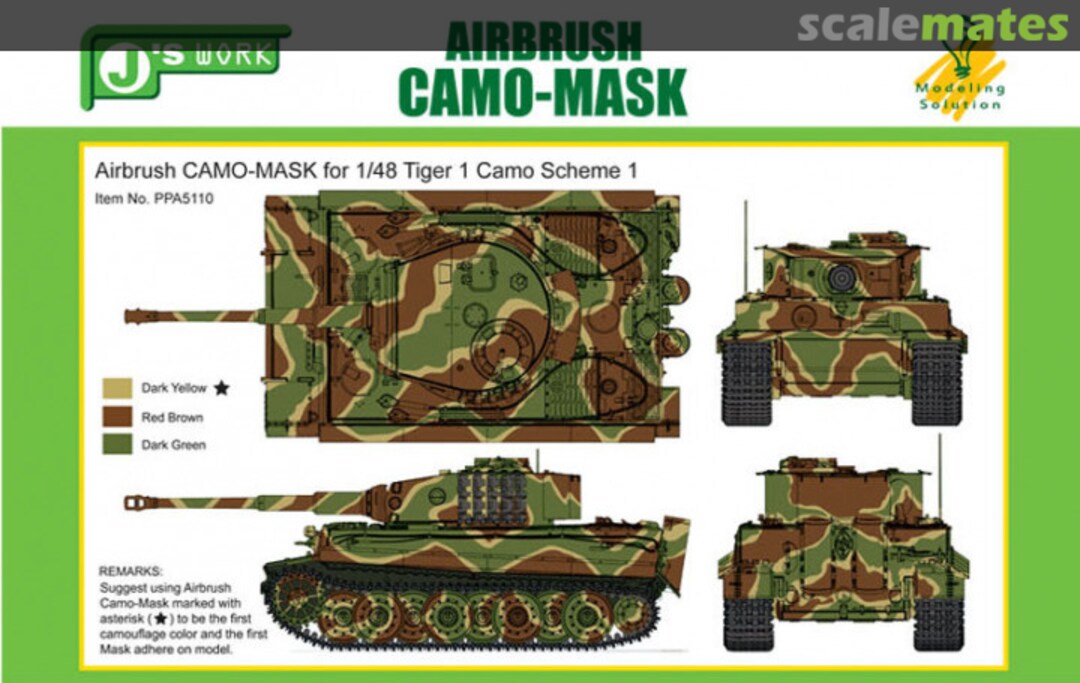 Boxart Airbrush Camo-Mask for Tiger 1 Camo Scheme 1 PPA5110 J's Work