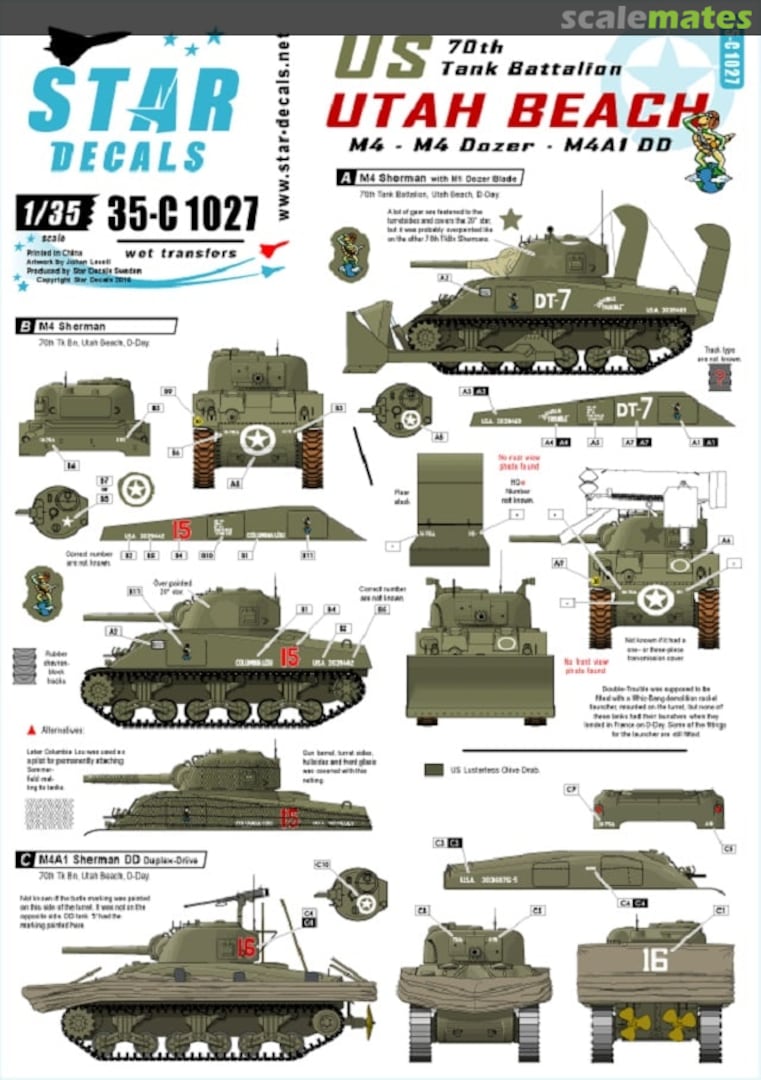 Boxart M4, M4 Dozer & M4A1 DD Sherman 35-C1027 Star Decals