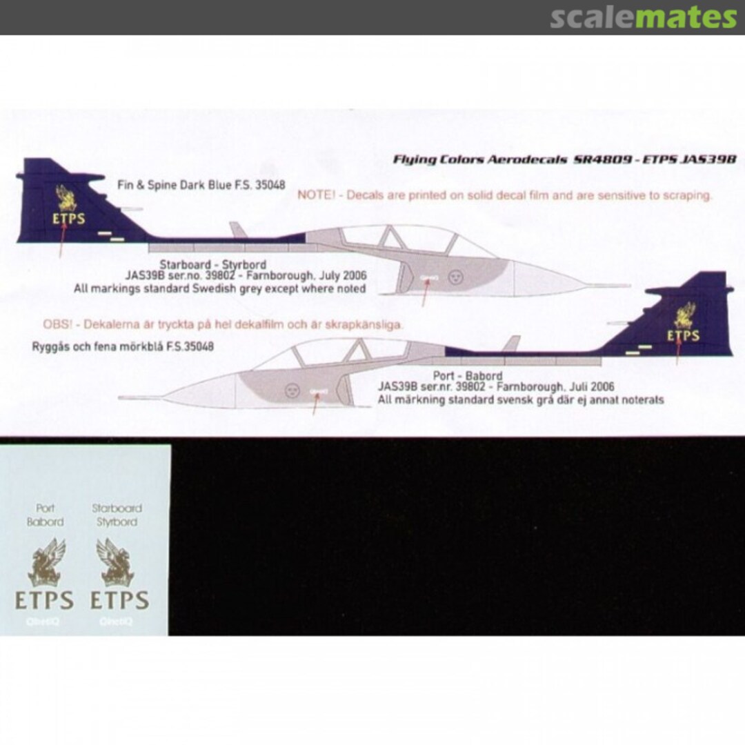 Contents Saab JAS-39B Gripen Gold ETPS Lettering Only SR4809 Flying Colors Aerodecals