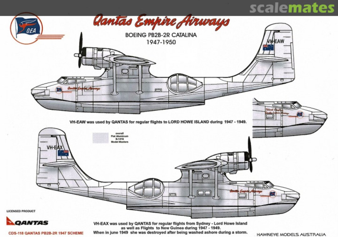 Boxart QANTAS, Consolidated PB2B, Silver "Island Chieftain" CDS-118 Hawkeye Models