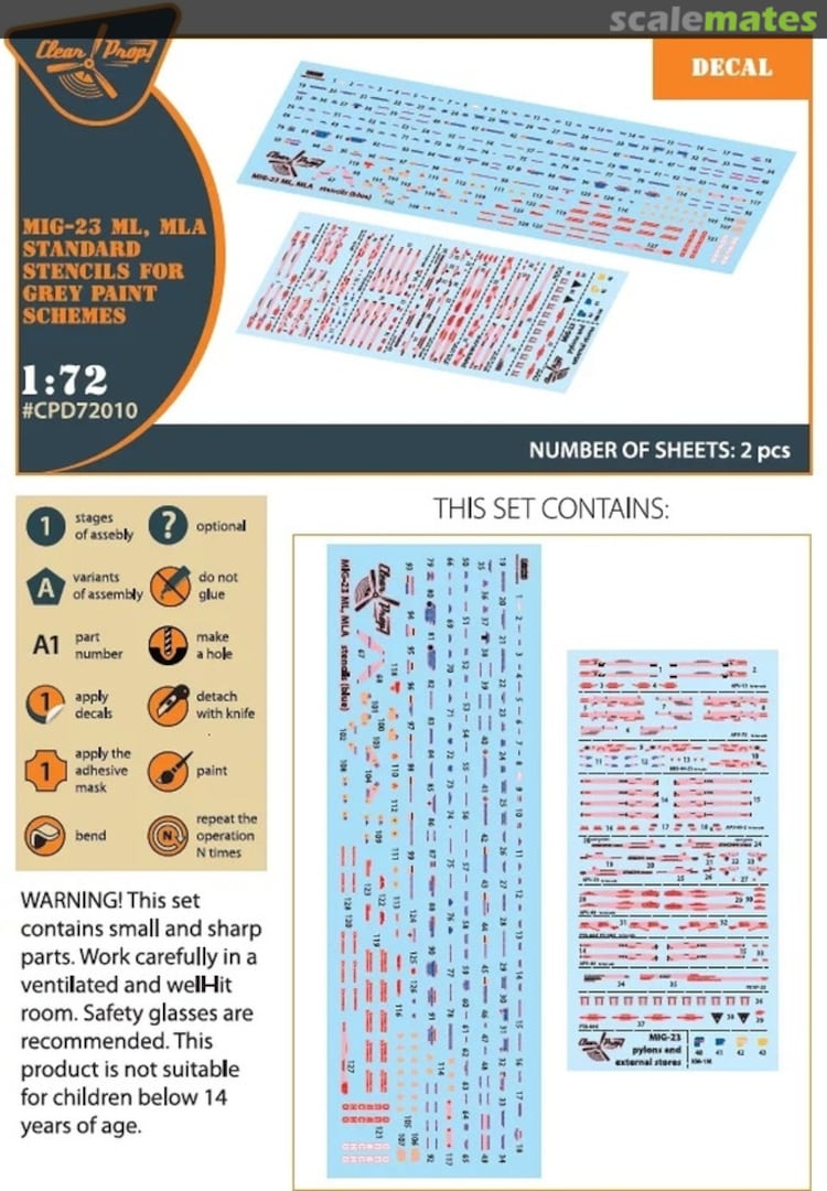 Boxart MiG-23ML, MLA standard stencils for grey paint schemes CPD72010 Clear Prop!