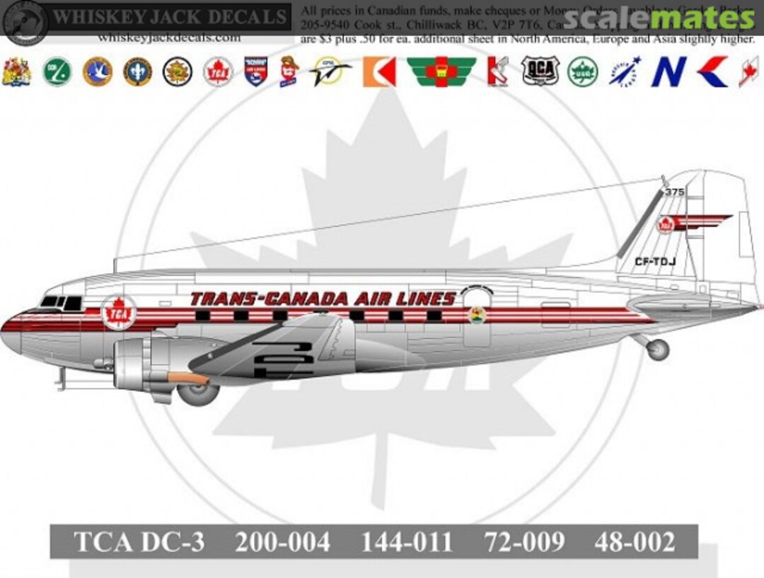 Boxart Queen Charlotte Airlines DC-3 72-009 Whiskey Jack Decals