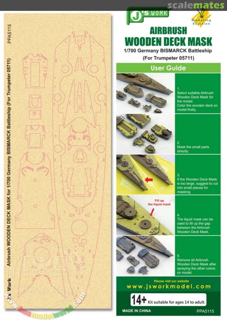 Boxart Airbrush Wooden Deck Mask for Germany Bismarck Battleship for Trumpeter #05711 PPA5115 J's Work