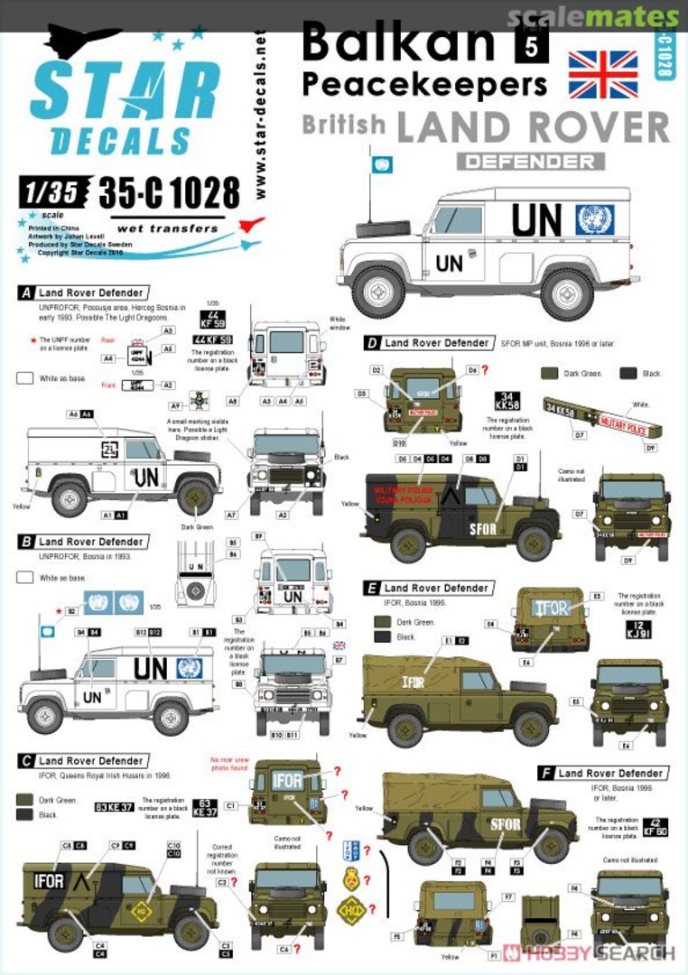 Boxart British Land Rover Defender 35-C1028 Star Decals