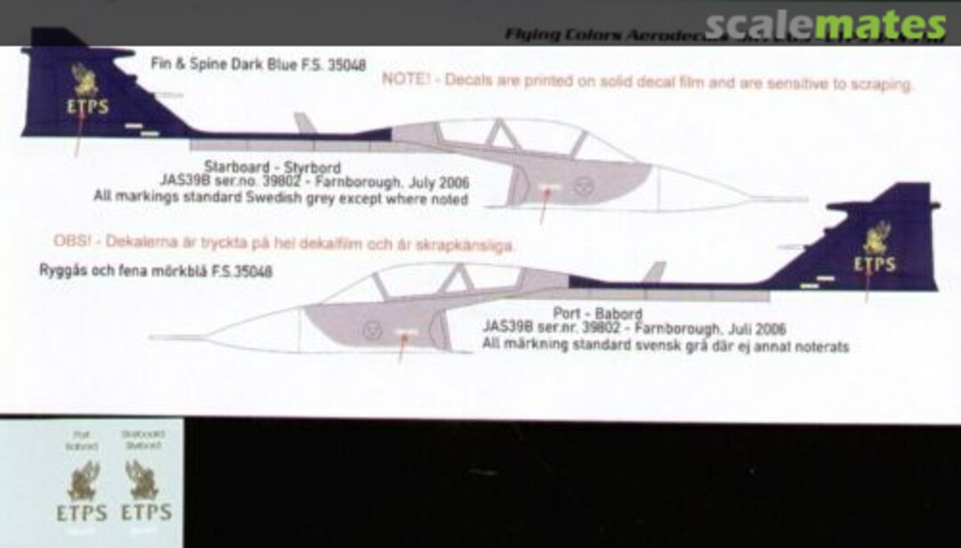 Boxart Saab JAS-39B Gripen Gold ETPS Lettering Only SR7209 Flying Colors Aerodecals