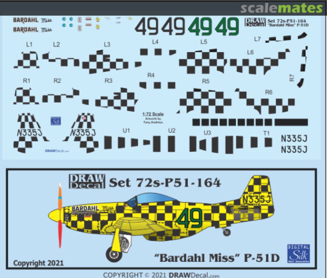 Boxart "Bardahl Miss" P-51D N335J 1968 72-P51-164 Draw Decal