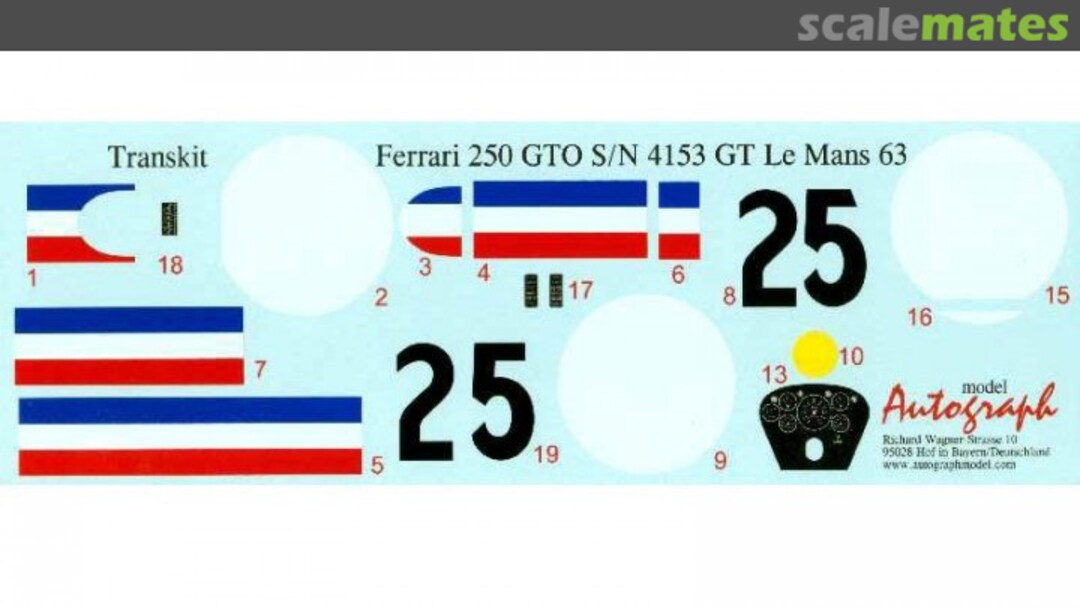 Boxart Ferrari 250 GTO Tour de France 1963 No. 25 Chassis #4153GT DC12-AGRA-F25L Autograph