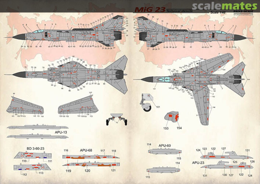 Boxart MiG 23 Technical stencils 48-152 Print Scale