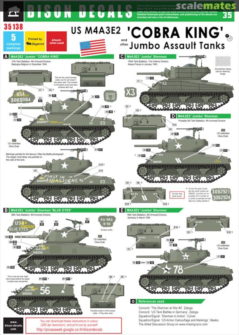 Boxart Cobra King and other M4A3E2 Jumbo Tanks 35138 Bison Decals