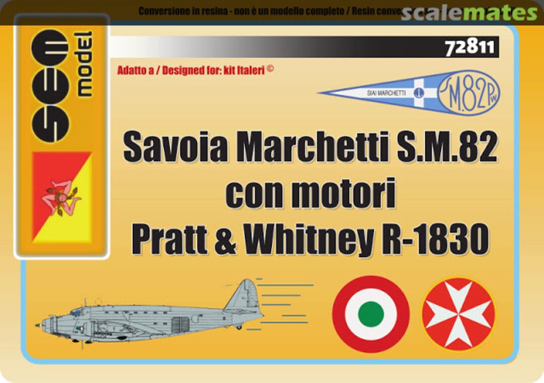 Boxart Savoia Marchetti S.M.82 con motori Pratt & Whitney R-1830 72811 Sem Model