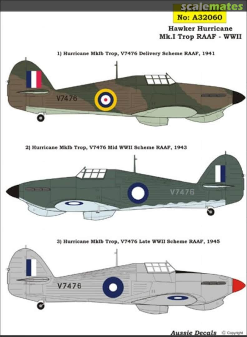 Boxart Hawker Hurricane Mk.I Trop RAAF Decals A32060 Aussie Decals