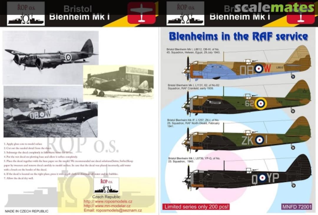 Boxart Blenheims int he RAF service MNFD 72001 ROP o.s. Samek Models