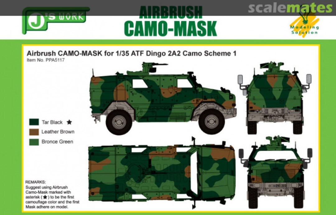 Boxart Airbrush Camo-Mask for ATF Dingo 2A2 Camo Scheme 1 PPA5117 J's Work