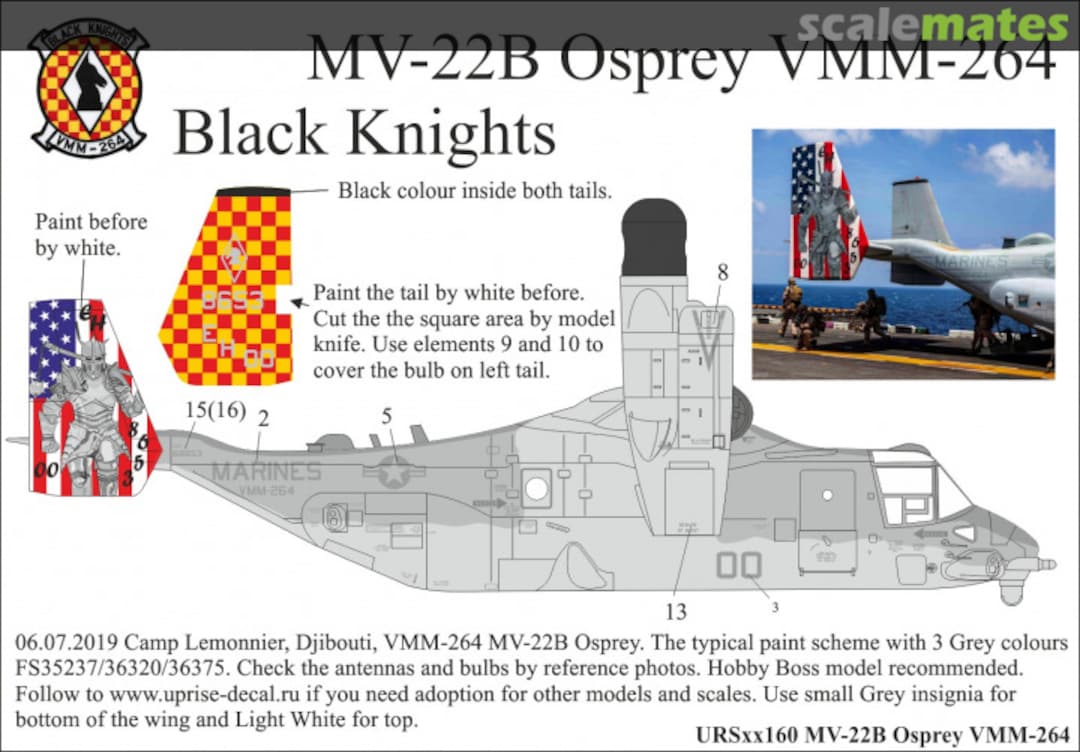 Boxart MV-22B Osprey 'VMM-264 Black Knights' UR72160 UpRise Decal Serbia