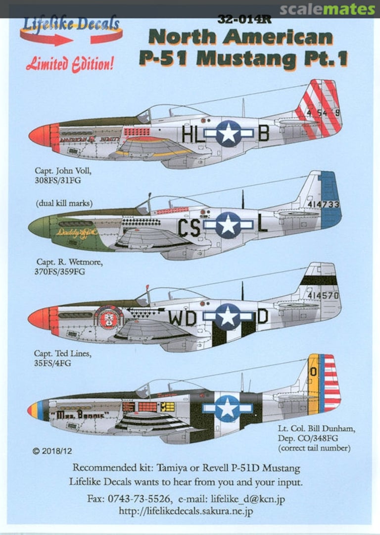 Boxart North American P-51 Mustang Pt. 1 32-014R Lifelike Decals