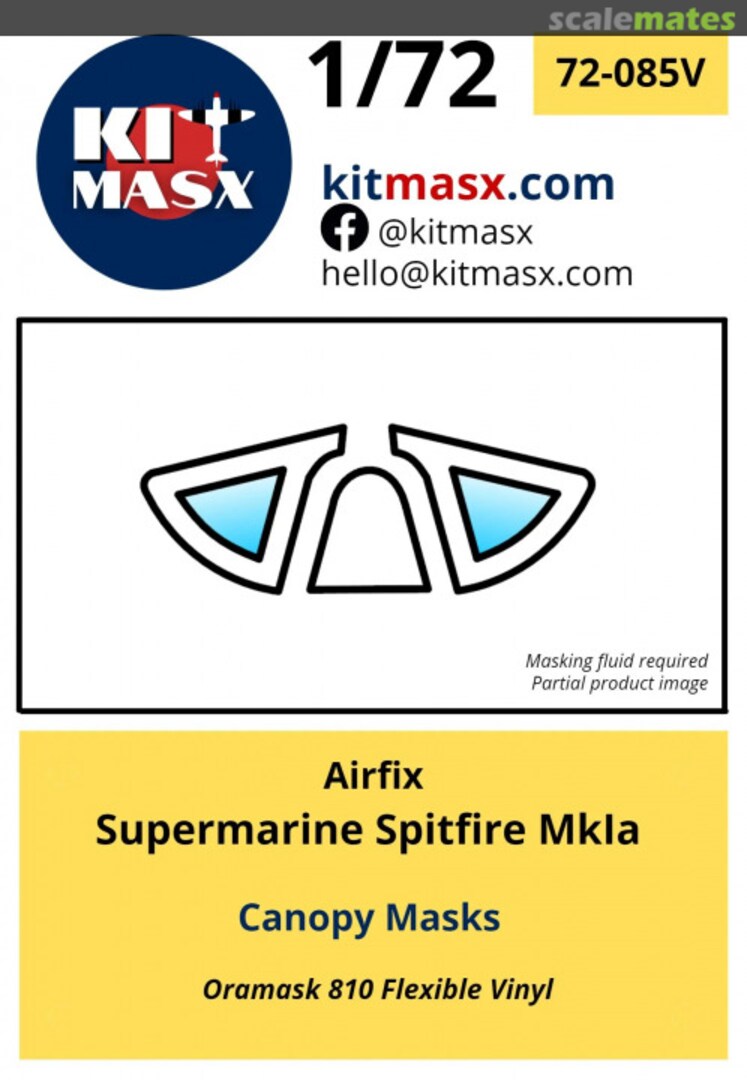 Boxart Supermarine Spitfire MkIa Canopy Masks 72-085V Kit Masx