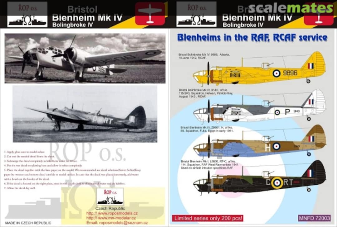 Boxart Blenheims in the RAF, RCAF service MNFD 72003 ROP o.s. Samek Models