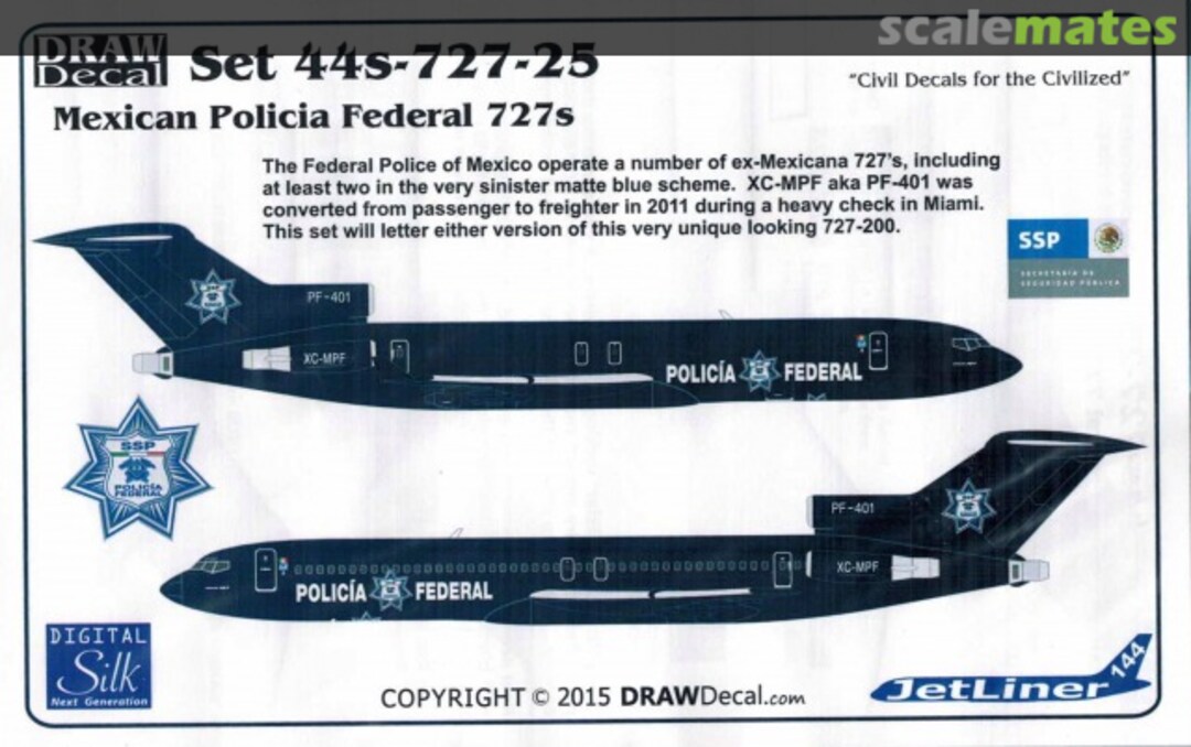 Boxart Mexican Policia Federal 727s 44s-727-25 Draw Decal