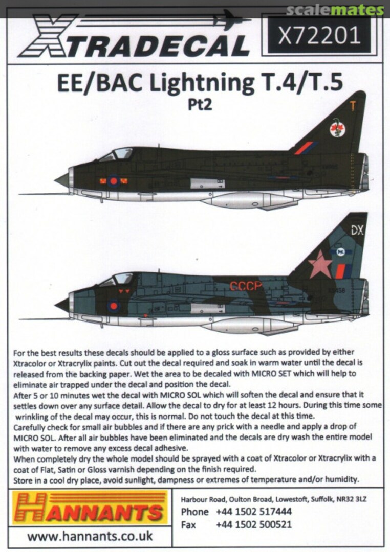 Boxart EE/BAC Lightning T.4/T.5 Part 2 X72-201 Xtradecal